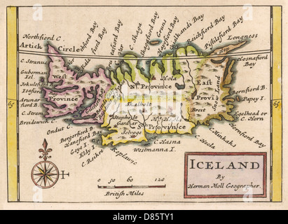 Karte von Island im 18. Jahrhundert Stockfoto