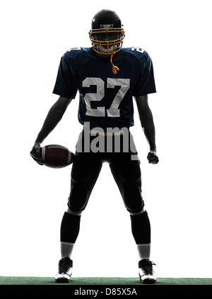 ein Quarterback american-Football-Spieler Mann im Silhouette Studio isoliert auf weißem Hintergrund Stockfoto