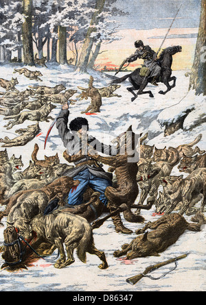 Wölfe greifen russische Soldaten während des Krieges mit Japan an Stockfoto