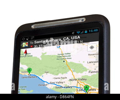 GoogleMaps auf einem HTC Smartphone, USA Stockfoto