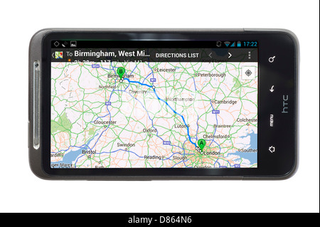 GoogleMaps auf einem HTC Smartphone, UK Stockfoto