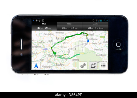 Google Navigation auf einem Apple iPhone 4-Smartphone, UK Stockfoto