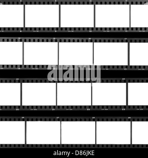 Leere Filmframes überbelichtet Kontaktabzug analoge Filmstreifen Hintergrund. Stockfoto