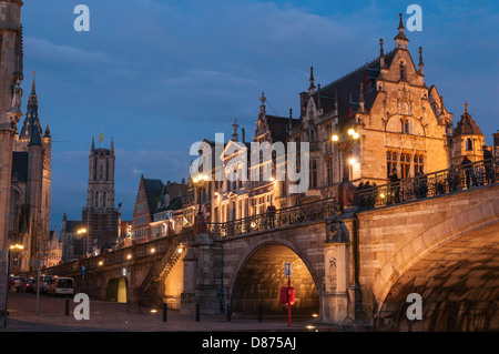 St. Michael Brücke bei Nacht Gent Belgien Stockfoto