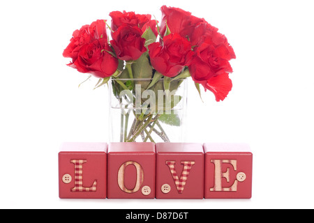 Liebe rote Rosen Studio Ausschnitt Stockfoto