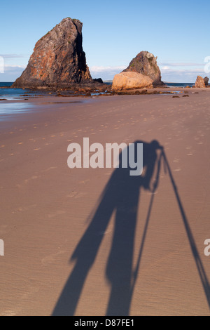 Ein Fotograf im Auftrag schießt auf Glasshouse Rocks Beach in der Nähe von Narooma, NSW, Australien Stockfoto