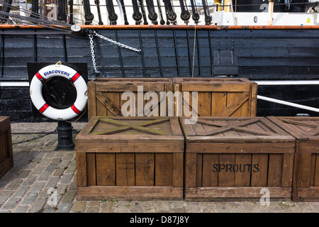 Speichert, bereit zum Laden, Kai bei RSS Entdeckung liefert. Entdeckung-Punkt-Dundee Stockfoto