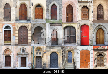 Collage aus mittelalterlichen Haustüren Stockfoto