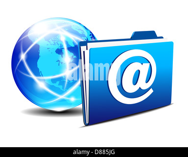 e-Mail-Ordner und Kommunikation Internet-Welt - Netzwerk Konzept, Kommunikation Internet Globe und Ordner Stockfoto
