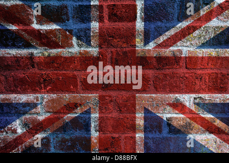 UK England Union Jack Flagge auf strukturierte Grunge Brick Wand Hintergrund Stockfoto