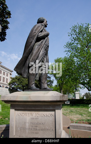 Nashville Tennessee. Tennessee State Capitol, Einwohnermeldeliste der historischen Sehenswürdigkeiten. Statue von Andrew Johnson. Stockfoto