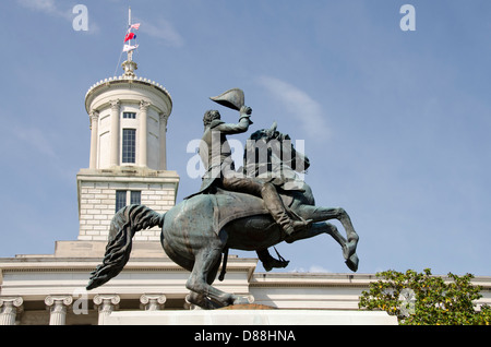 Nashville Tennessee. Tennessee State Capitol, Ostgarten, Reiterstatue von Andrew Jackson, um 1880. Stockfoto