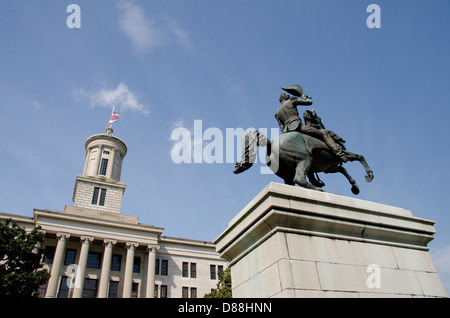 Nashville Tennessee. Tennessee State Capitol, Ostgarten, Reiterstatue von Andrew Jackson, um 1880. Stockfoto