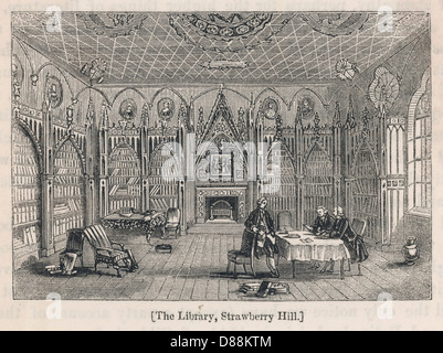 Bibliothek, Strawberry Hill, in der Nähe von Twickenham, London Stockfoto