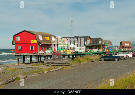 Boardwalk Gebäude, Homer Spit, Homer, Alaska, USA Stockfoto