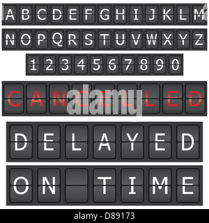 Satz von Buchstaben und Zahlen auf einen mechanischen Zeitplan Stockfoto