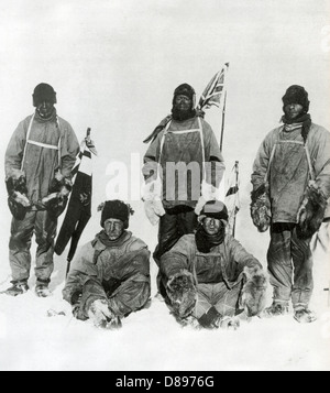 ROBERT FALCON SCOTT und Party am Südpol am 17. Januar 1912 am Tag nachdem Amundsen es erreicht hatte. Siehe Beschreibung unten Stockfoto