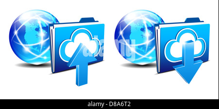 Download-Ordner und Kommunikation Internet World Backup hochladen Stockfoto