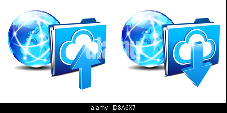 Download-Ordner und Kommunikation Internet World Backup hochladen Stockfoto