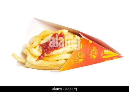 Kartoffeln Pommes frites in einem Weißbuch-Säckchen Stockfoto