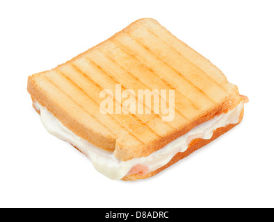 Toast mit Schinken und Käse auf weißem Hintergrund Stockfoto