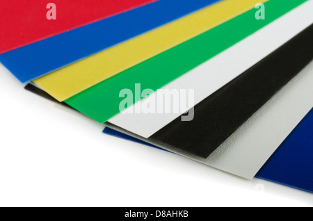 Nahaufnahme von Kunststoff Farbe Swatch Fan auf weiß Stockfoto