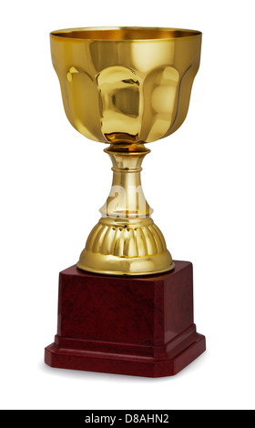 Goldene Trophäe Tasse isoliert auf weiss Stockfoto