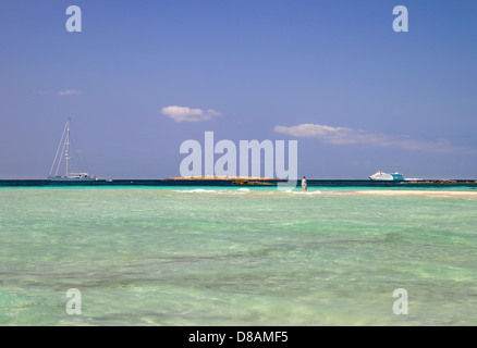 Platja de S'Alga, Espalmador (kleine, unbewohnte Insel nördlich von Formentera), Balearen, Spanien Stockfoto