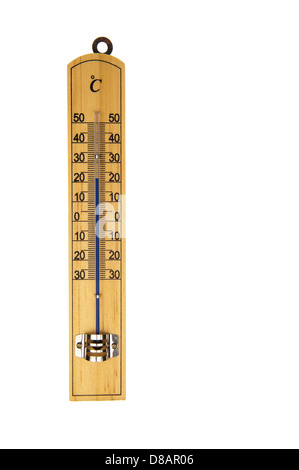 Herkömmliche blaue Quecksilberthermometer Zimmer in Celsius Skala, in weißen Hintergrund isoliert Stockfoto