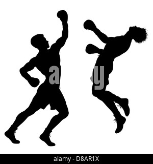 Silhouette der Boxer seinen Gegner mit einem Aufwärtshaken Punch ausschlagen illustriert Stockfoto