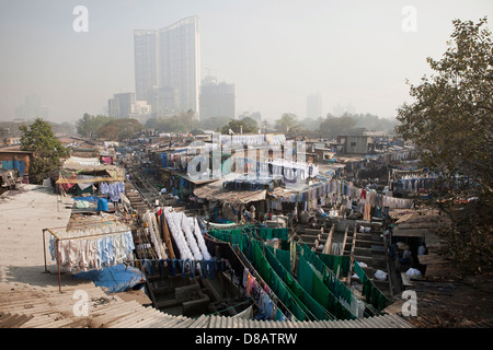 Dhobi Ghat, einem bekannten Open-Air-Waschsalon in Mumbai, Indien Stockfoto