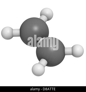 Pflanzenhormon Ethylen (Ethen) und Polyethylen (PE) Baustein, Molekülmodell. Stockfoto