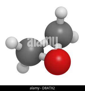 Ethylenoxid (oxiran), molekulare Modell. Ethylen ist das einfachste Epoxid und dient als Desinfektionsmittel und Polymer Vorläufer. Stockfoto