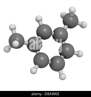 Xylol (Meta-Xylol, Xylol) aromatischer Kohlenwasserstoffe, Molekülmodell. Atome werden als Kugeln dargestellt. Stockfoto