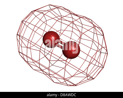 Elementarer Sauerstoff (O2), molekulare Modell. Atome sind als Kugeln mit konventionellen Farbcodierung vertreten: Sauerstoff (rot) Stockfoto