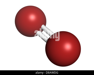 Elementarer Sauerstoff (O2), molekulare Modell. Atome sind als Kugeln mit konventionellen Farbcodierung vertreten: Sauerstoff (rot) Stockfoto