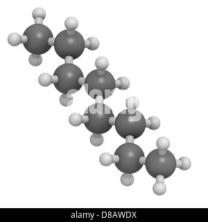 Oktan Kohlenwasserstoff, Molekülmodell. Atome werden als Kugeln mit konventionellen Farbkodierung dargestellt. Stockfoto