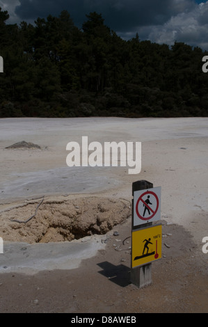 Wai-O-Tapu Thermalbereich ist eine hochaktive geothermische Gebiet mit vielen eingestürzten Krater, warme und kalte Becken in Neuseeland Stockfoto