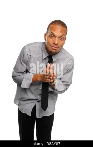 Young Black Man mit einer Krawatte, die isoliert auf weißem Hintergrund Stockfoto