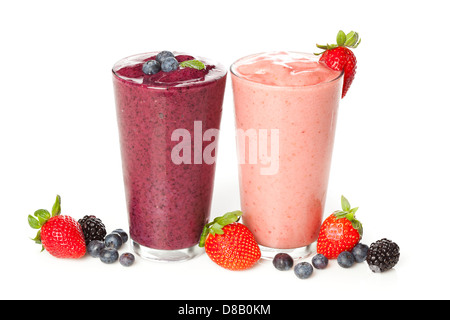 Frische Heidelbeeren und Strawberry Smoothie auf einem Hintergrund Stockfoto