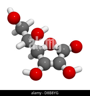 Vitamin C (Ascorbinsäure), molekulare Modell. Atome werden als Kugeln mit konventionellen Farbkodierung dargestellt. Stockfoto