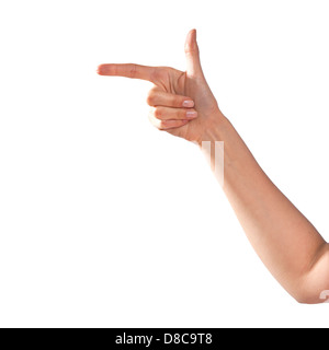 isolierte weiblichen Händen berühren oder klicken Sie, um etwas Stockfoto