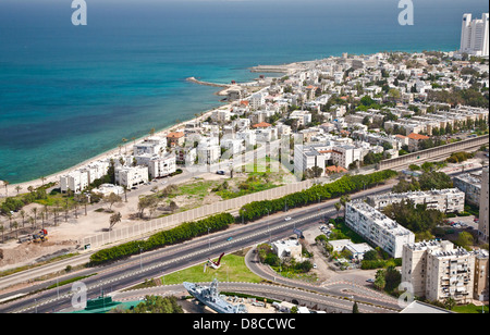 Luftaufnahme der Bucht von Haifa und Umgebung, Haifa, Israel, Nahost Stockfoto