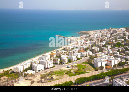 Luftaufnahme der Bucht von Haifa und Umgebung, Haifa, Israel, Nahost Stockfoto