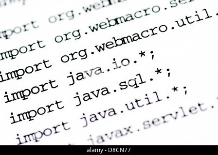 ein Close Up der Java-Programmierung Code Stockfoto