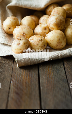 Frische Baby ungeschälte Kartoffeln essen Nahaufnahme Stockfoto