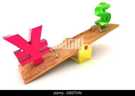 Eine bunte 3d gerendert starke Yen / Dollar Concept Illustration Stockfoto