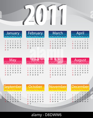 Bunten Kalender 2011 in blau, gelb und pink Stockfoto