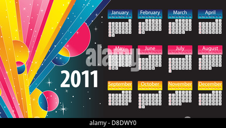 Moderne und farbenfrohe Kalender 2011 mit Streifen und Sternen. Bearbeitbares Vektor-Illustration Stockfoto