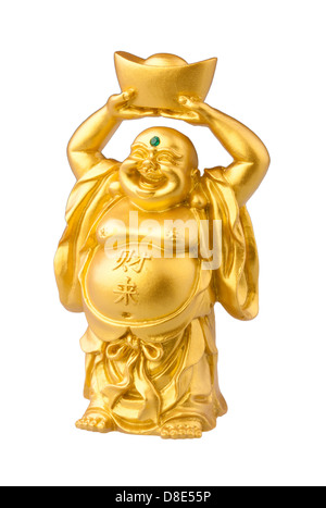 Lächeln Sie, fat Buddha-Statue auf weißem Hintergrund Stockfoto